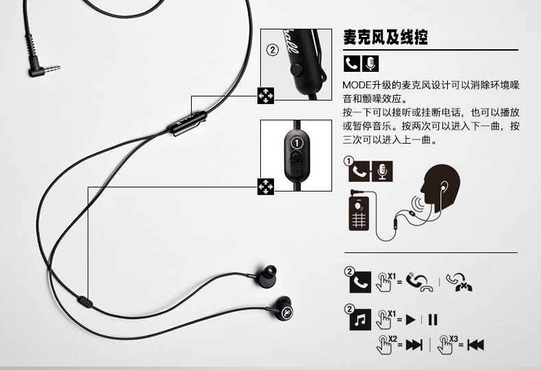 马歇尔(marshall) mode 耳机入耳式hifi摇滚重低音线控人体工学有线