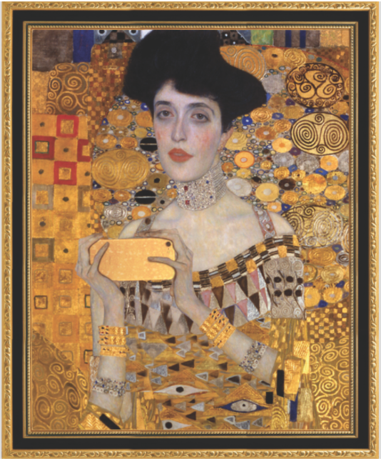 古斯塔夫· 克林姆（Gustav Klimt）的《金衣女人》（Woman in Gold）被想象成一位正在自拍的女性。圖片：Courtesy of the Museum of Selfies