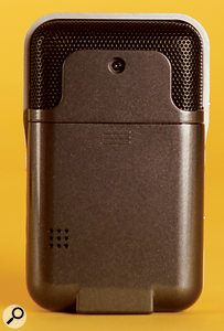 The PalmTrack's rear panel includes a small monitor speaker for auditioning your recordings.