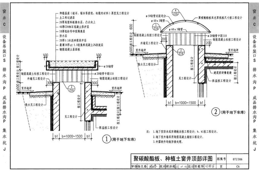 新12j07图集窗井,图集新12j07第100页2 07j306-窗井,设备吊装孔,排水沟图集