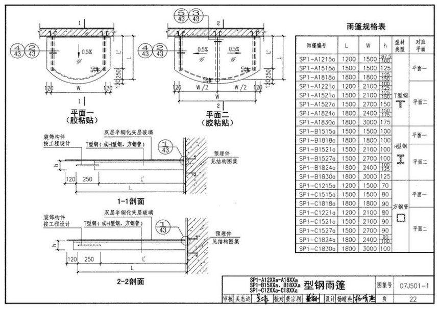 图集 建筑图集 国标-系列图集 07j501-1钢雨篷玻璃面板图集  上