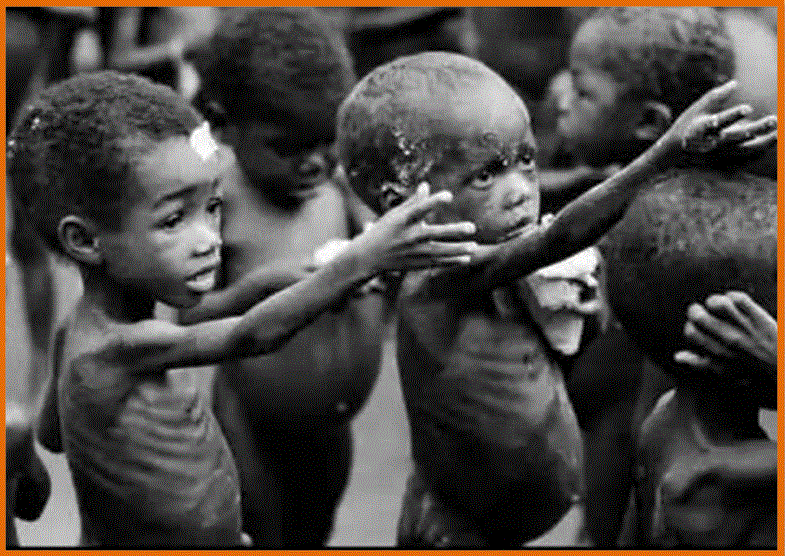 小孩子每天只能吃些采来的青菜熬成的清粥; 所以这些非洲小孩常常瘦骨