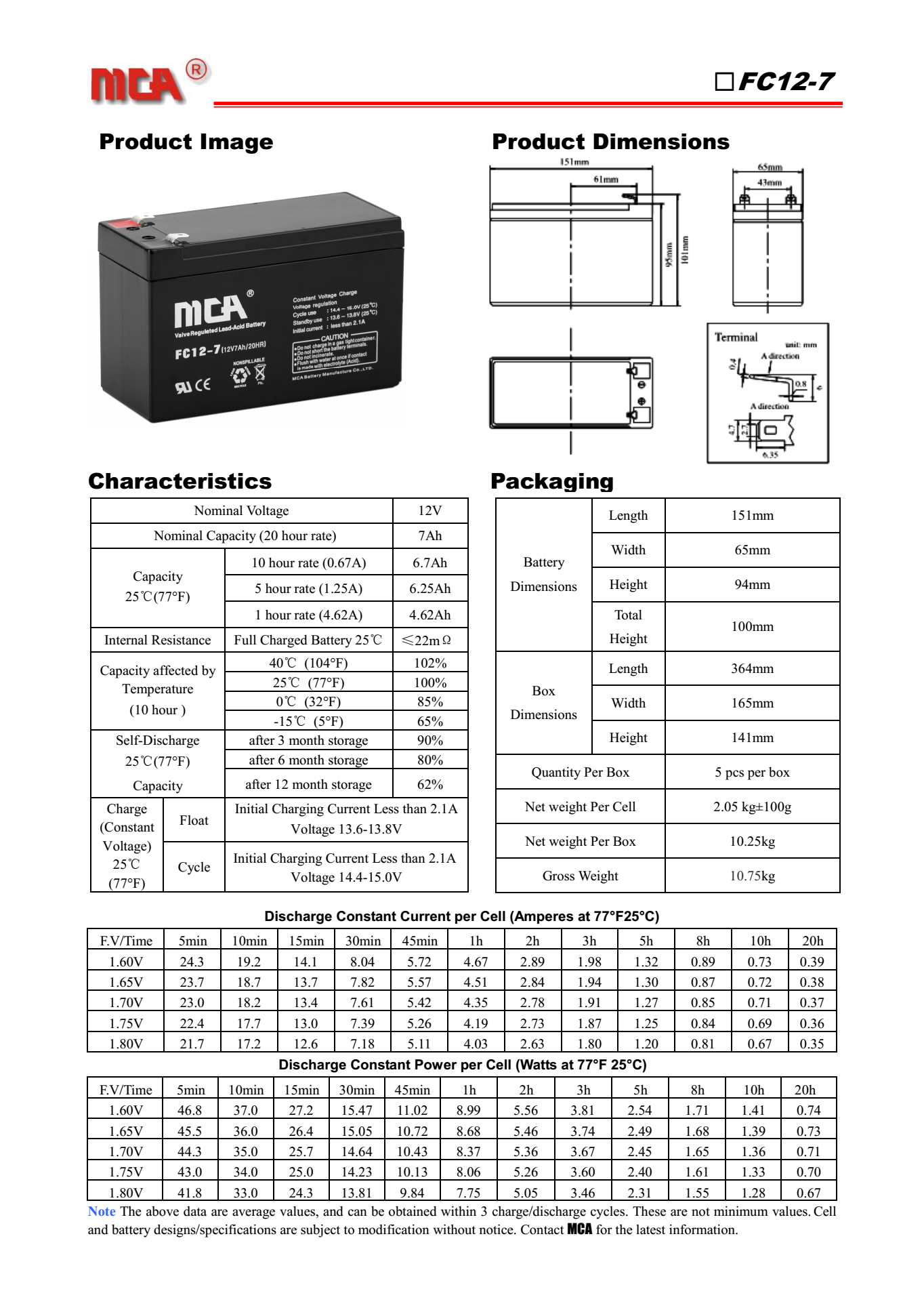 MCA蓄电池FC12-7