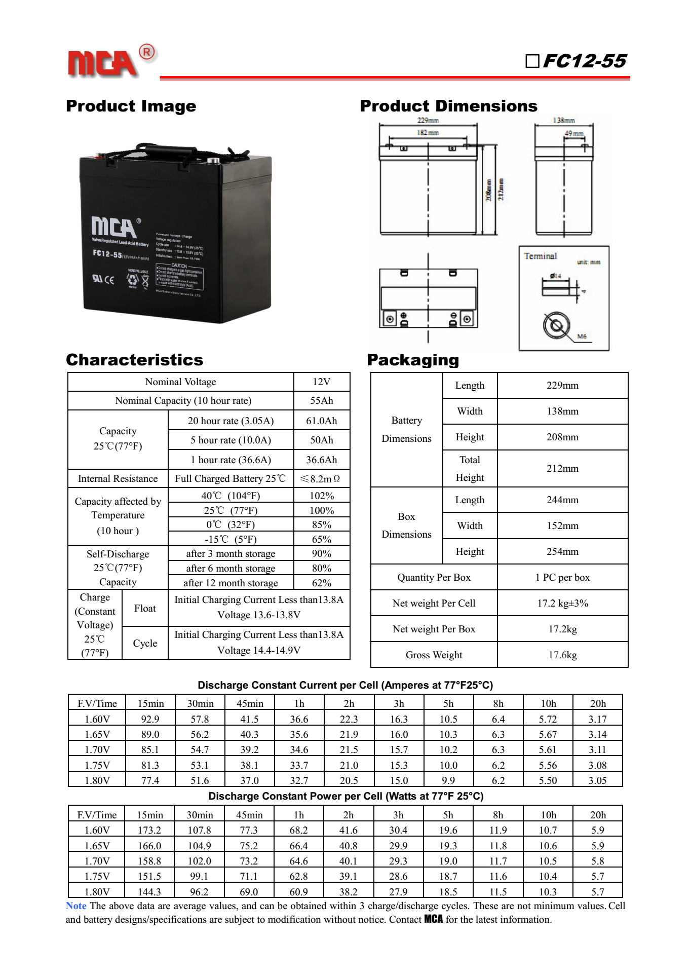 MCA蓄电池FC12-55