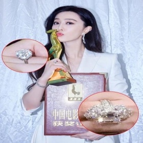 范冰冰获金鸡影后秀钻戒,珠光宝气身上所有珠宝总值逾500万?