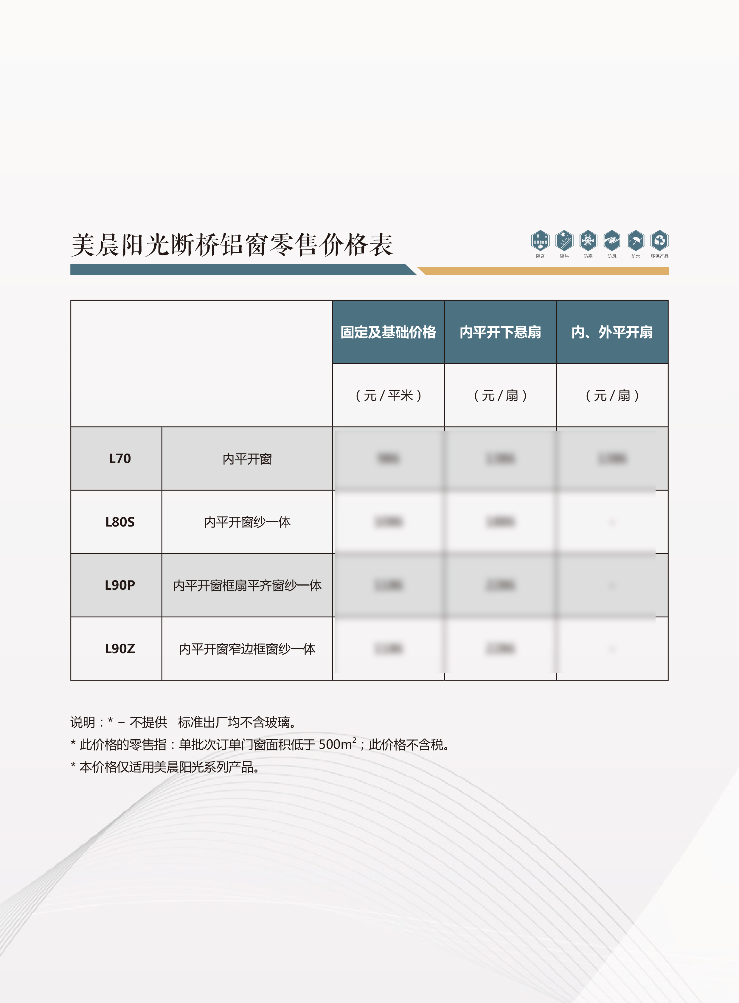 断桥铝窗零售价格表