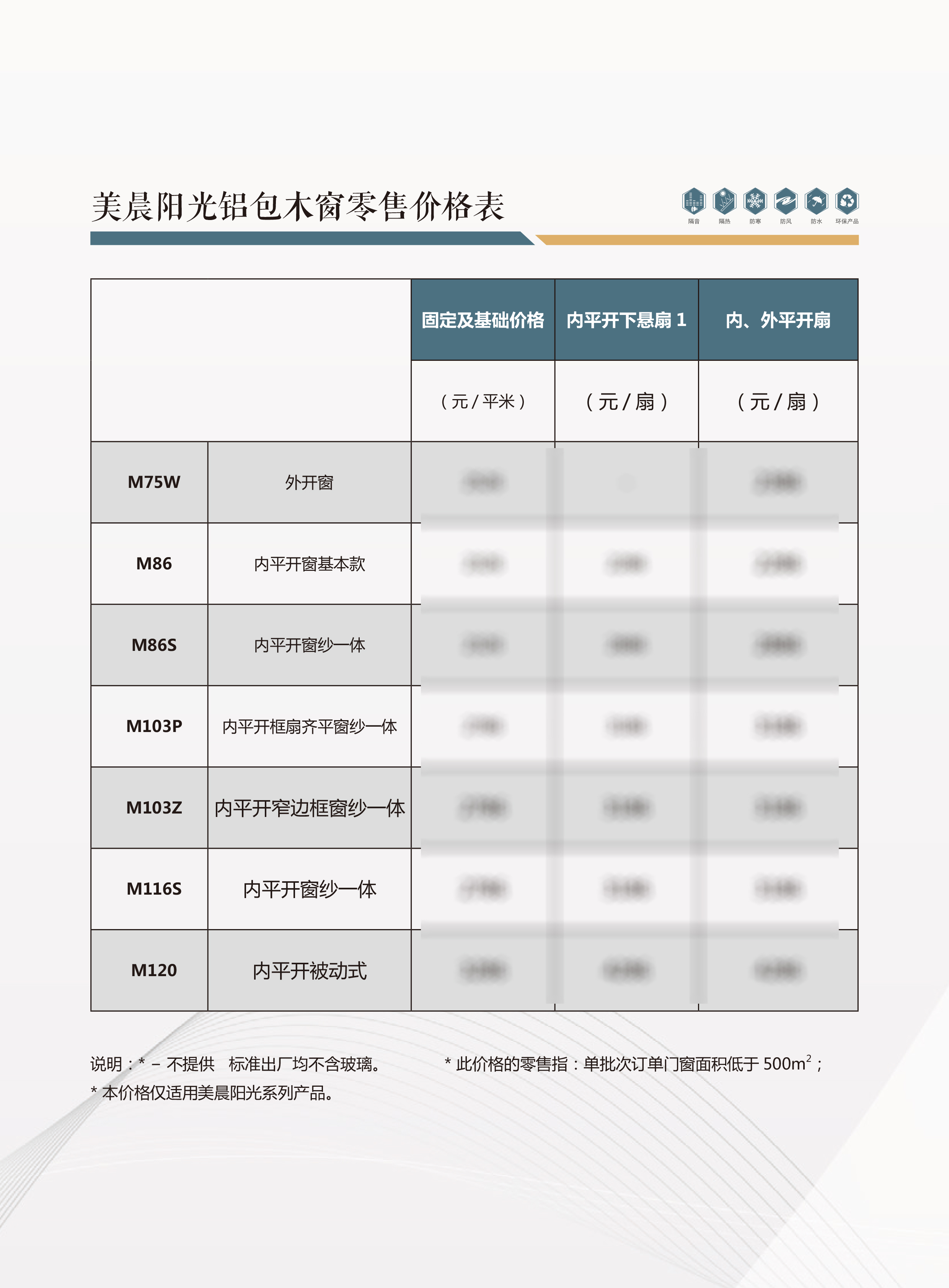 门窗报价表样板图片