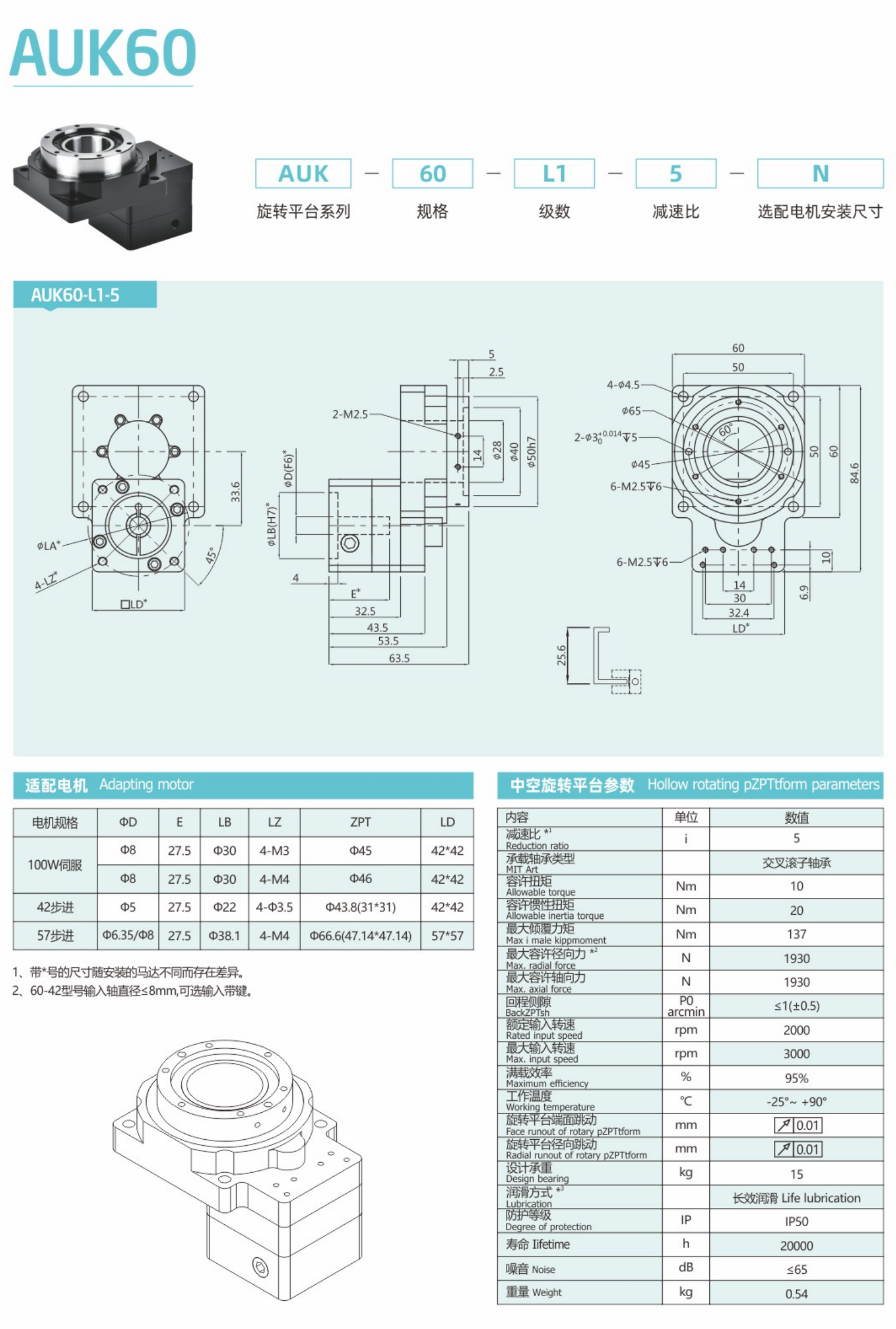卓蓝中空旋转平台AUK系列