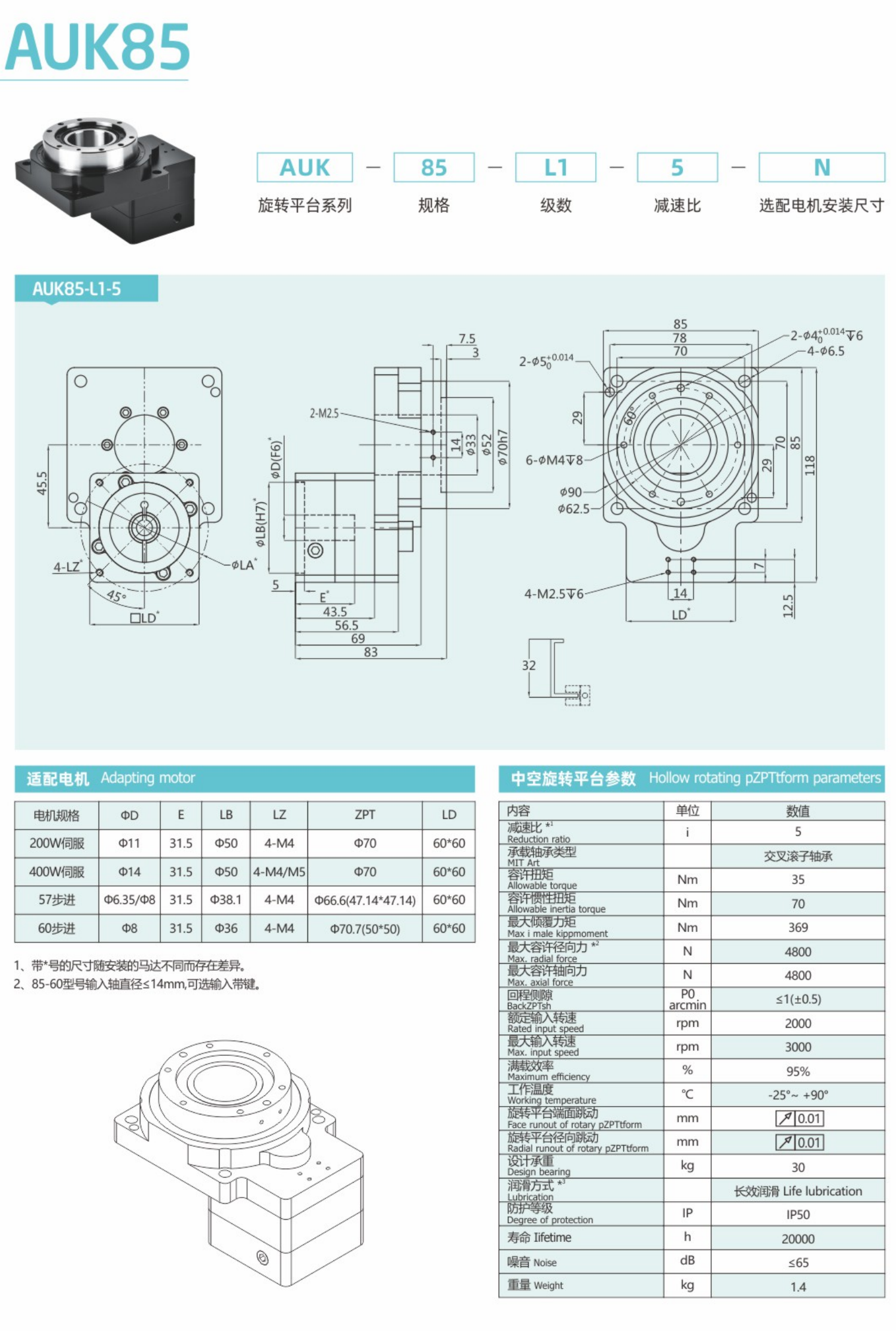 卓蓝中空旋转平台AUK
