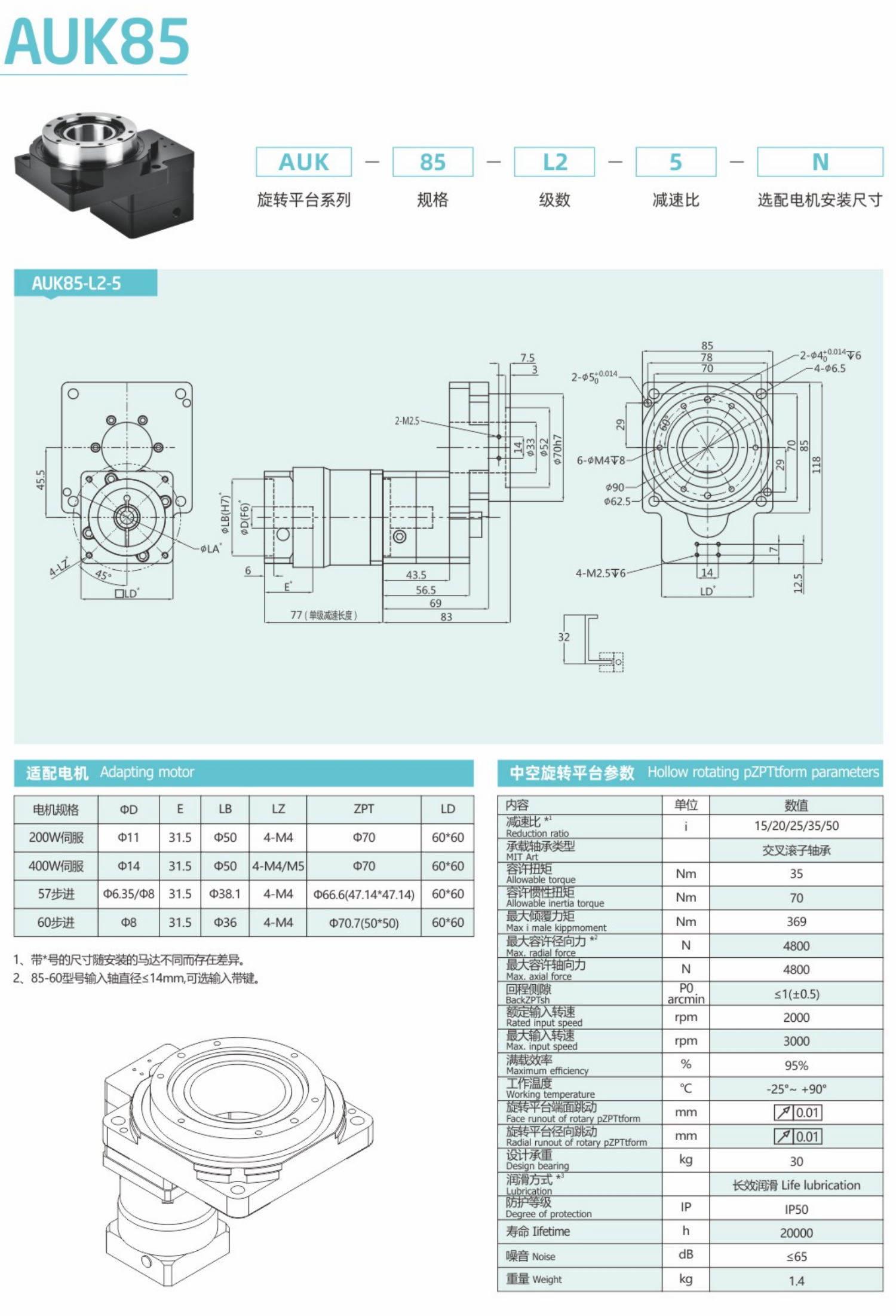 卓蓝中空旋转平台AUK系列