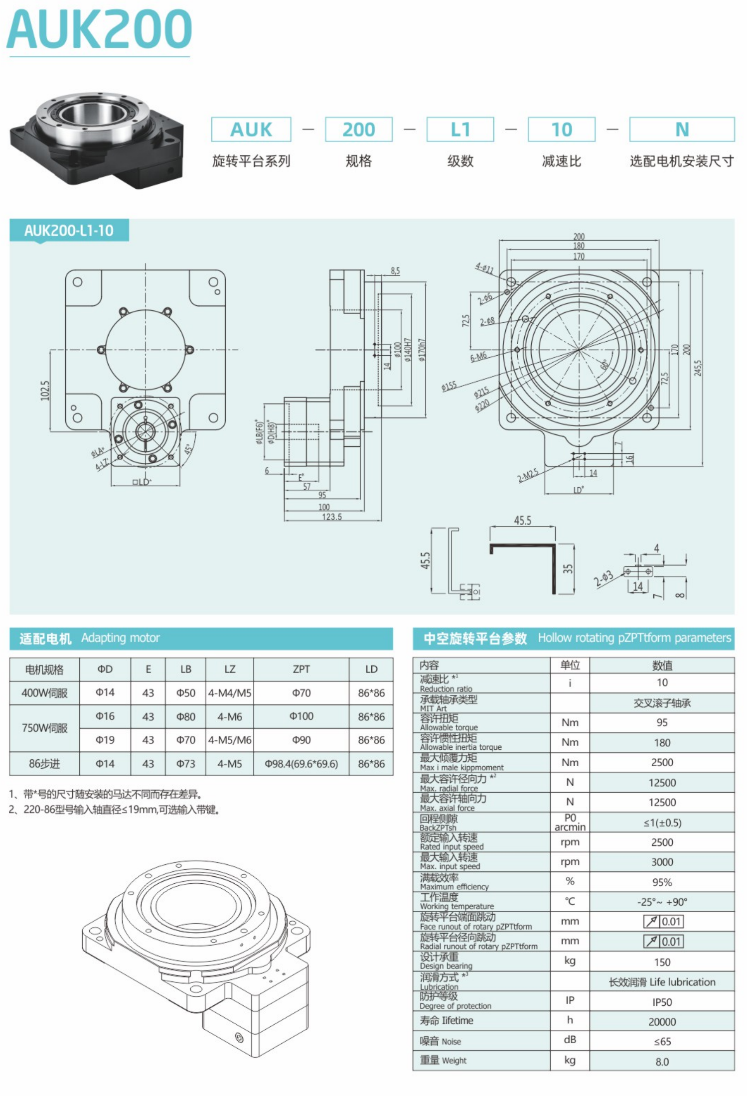 卓蓝中空旋转平台AUK系列