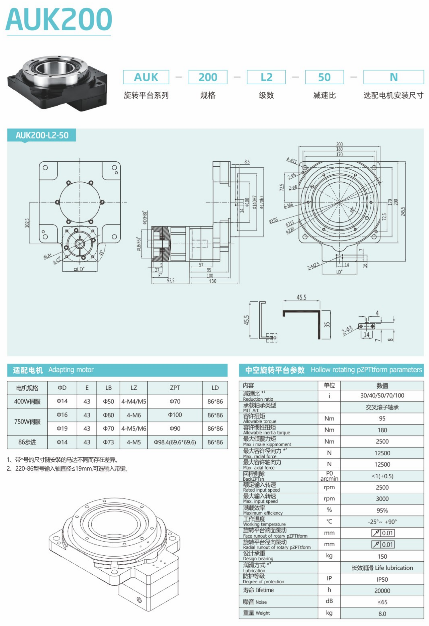 卓蓝中空旋转平台AUK系列