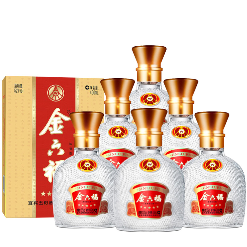 金六福老五星浓香型白酒52度整箱装（450ml*6瓶）_糖酒食品